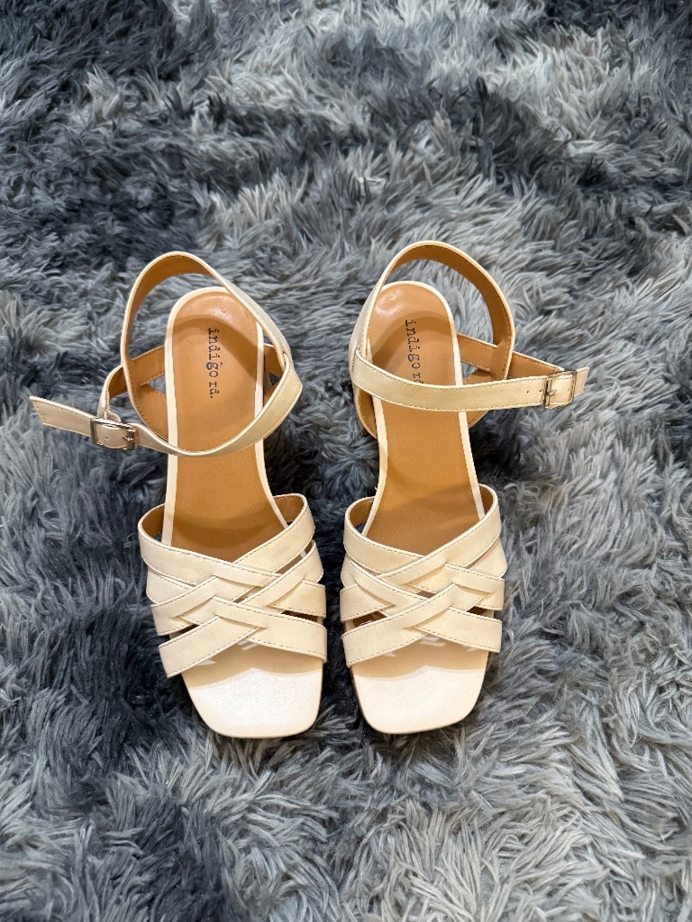 Block Heel Platform Sandals Cream 9.5 Women